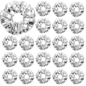 Lyrow 24 Pack Disco Ball Party Favors Sequin Bulk Hair Scrunchies Silver Shiny Glitter Sparkle Disco Metallic Accessories for 80s 90s Gift Birthday Western Bridal Shower Bachelorette (Silver)