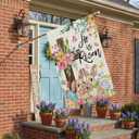 CROWNED BEAUTY Easter House Flag Cross Bunny 28x40 Inch Double Sided Large Holiday Welcome Decoration for Outside Yard