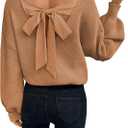 Womens Pullover Sweaters Casual Long Sleeve V Neck Loose Fit Knit Tops (Medium, Honey Gold)