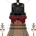 Train Party Decoration Train Hanging Banner Railroad Track Aisle Polyester Fabric for Christmas Party Train Theme Birthday Party Xmas School Classroom Door Home Wall Indoor Outdoor Decor Supplies