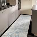 Washable Area Rug for Living Room - Stain Resistant Urtla Thin Rugs with Non Slip Rubber Backing - Indoor Floor Carpet for Dining Room Home Office Dorm (Blue/White, 2x8 Feet)