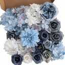 Garisey Artificial Flowers Combo Box Set Dusty Blue Flowers for DIY Wedding Bouquet Arrangements Bridal Shower Party Home Decorations(White Blue Rose)