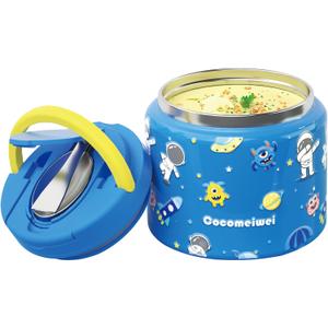 11.8 oz Thermo for Hot Food, Soup Thermo Stainless Steel, Hot Food Container with Fold-up Spoon, Flip Open Lid School Insulated Food Jar, Keep Hot & Cold for Work, Blue-Astronauts