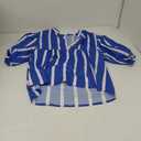 Womens Puff Sleeve Babydoll Tops Summer V Neck Striped Blouse Cute Casual Loose Fit Flowy Shirts (S, Blue)