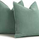 ZWJD Dusty Green Pillow Covers 22x22 Set of 2 Chenille Throw Pillow Covers with Elegant Design Soft and Luxurious Decorative Throw Pillows for Couch, Bed, and Home Decor