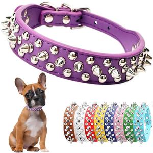 Purple Spiked Chew Proof Spike Collar for Dogs & Cats - PU Leather Rivet Studded Collars for Small Dogs - Adjustable for XXS, XS, Small, Medium Pets - Chihuahua, Pug, Pitbull, French Bulldog (Small (Neck 10.6"-13"))