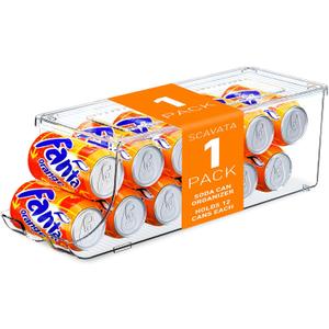 SCAVATA Soda Can Organizer for Refrigerator, Stackable Canned Food Pop Cans Container Can Holder Dispenser with Lid for Fridge Rack Freezer, Clear Storage Bins-Holds 12 Cans Each (One)