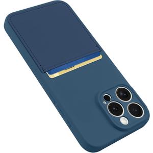 Designed for iPhone 16 Pro Max Case with Card Holder for Women Men Soft Silicone Cover [Microfiber Lining] Full Camera Protection Shockproof Slim for iPhone 16 Pro Max Case Wallet Blue