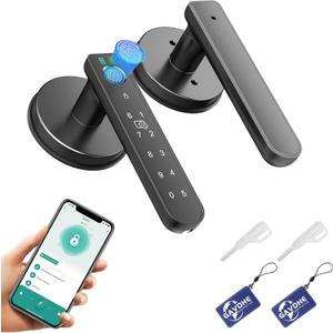 Fingerprint Door Lock Smart Fingerprint Door Knob with Keyless Entry Biometric Door Lock with Keypad App Control Easy Installation for Home Bedroom Office, (Black)