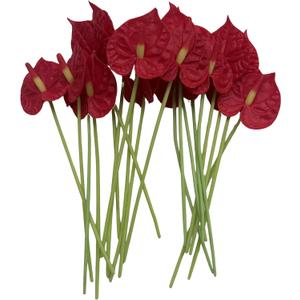 20 PCS Artificial Anthurium (1.8 inches) with Stem Clay Flower Hair Picks, Home Decor (Red)