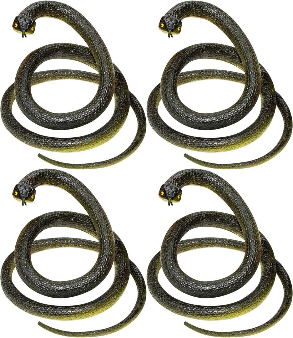 Porgaten Fake Snake Rubber Snake Toy, 4 Pieces Realistic Snakes That Look Real for Garden Props to Keep Birds Away, Novelty Toys for Playing Jokes Prank Stuff for Halloween Party Favor