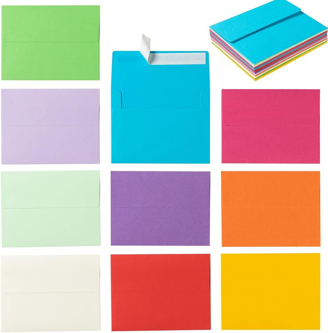 100 Pack A2 Colorful Invitation Envelopes Self-Adhesive for Wedding, Party Invitations, Greeting Cards, Announcements, Photos(4.37 x 5.75 Inches, Colorful)