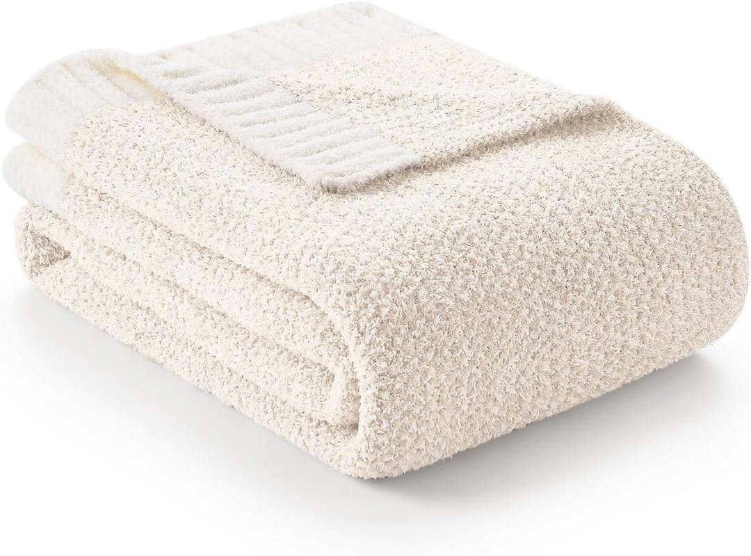 Snuggle Sac Buttery Ivory Throw Blanket for Couch, Reversible Super Soft Knitted Blankets, Warm Cozy Knit Fuzzy Plush Lightweight Throws Dupes for Sofa, Bed, Picnic, Ivory, 50 x 60 inches