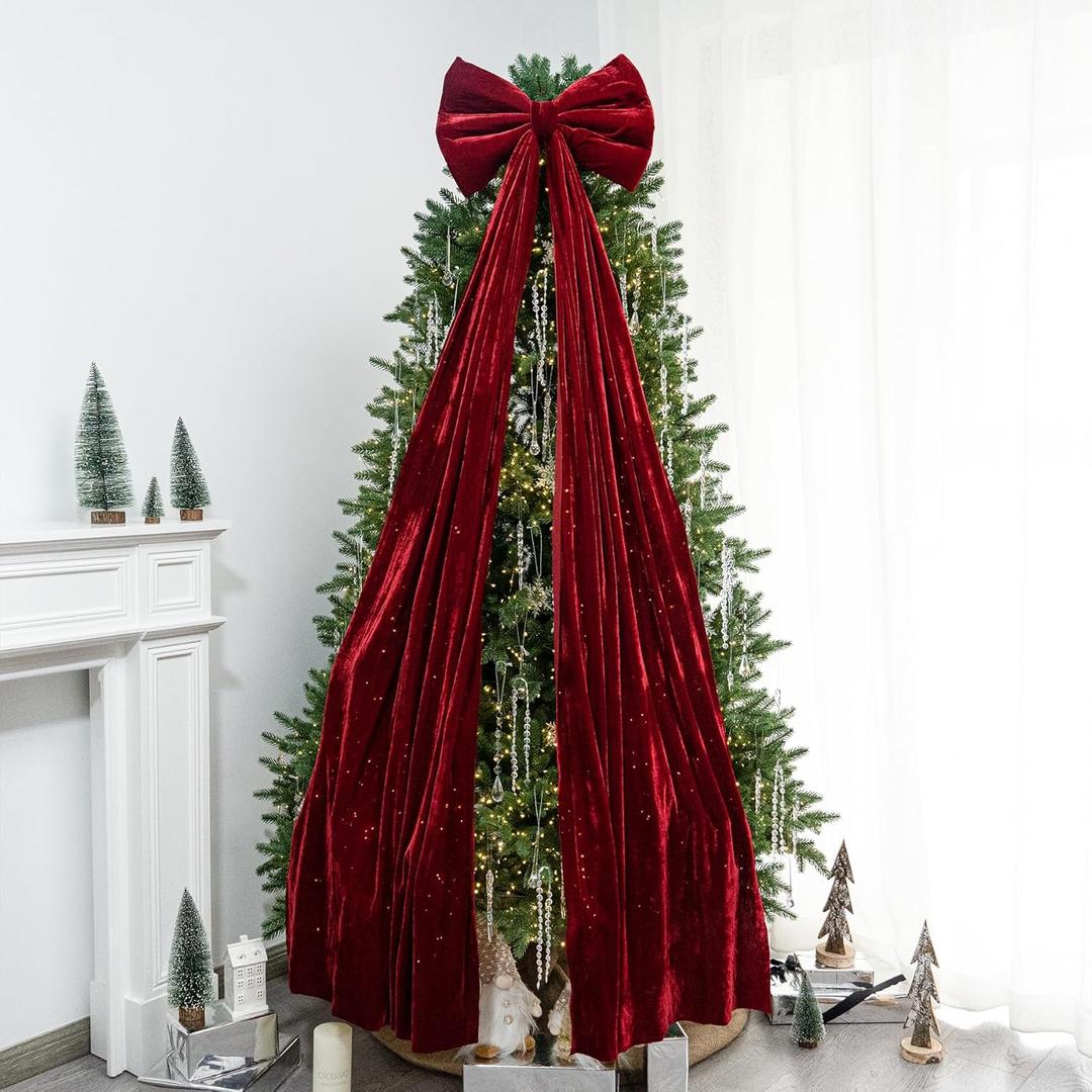 Christmas Tree Topper Bow67x16 Inch Velvet Extra Large Room Decor Ribbon Bow for Wedding Engagement Birthday PartyGiant Xmas Bow Decorations for Home Wreath Door Wall(Burgundy)