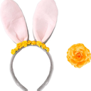 2PCS Bunny Costume Accessories Animal Rabbit Ear Headband Floral Pin Women Halloween Cosplay 2 Pack