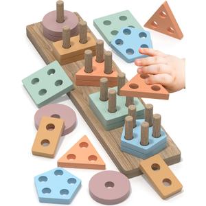 Montessori Toys for 1 2 Year Old Girl Boy, Toddler Toys 1 2 Year Old Girl Boy Birthday Gifts, Education Toddler Puzzles for Wooden Stacking Block Ages 1-3 2-4