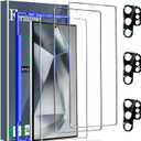 Ferilinso 3 Pack Screen Protector for Samsung Galaxy S24 Ultra with 3 Pack Tempered Glass Camera Lens Protector Phone Case Friendly Accessories Protector de Pantalla for Samsung S24 Ultra 6.8 INCH