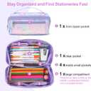 Large Pencil Case for Girls, Aesthetic Pencil Pouch for School, Wide Opening Organizer Box with Handle, Fits 50 Pens & Markers (Glitter Purple Tie-Die)