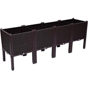 Set of 4 Raised Garden Bed with Legs Outdoor, Planter Raised Beds Kits with Drain Holes, Fruit Flowers Vegetables Standing Box for Patio Deck Porch Backyard