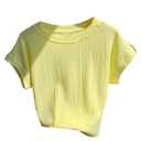RoseSeek Women's Textured Tops Crew Neck Short Sleeve T Shirts Casual Summer Tops Yellow Medium (Yellow, M)