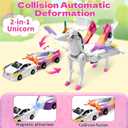 Intoypad Unicorn Collision Transforming Cars Toy for Girls Boys, 2 Magnetic Cars Transform into Magical Unicorn Collision Transforming Robot Cars Toy Deformation Christmas Birthday Gifts for Kids Pink