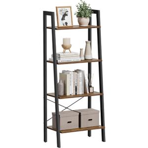 VASAGLE Ladder Shelf, 4-Tier Bookshelf, Storage Rack, Bookcase with Steel Frame, for Living Room, Home Office, Kitchen, Bedroom, Industrial Style, Rustic Brown and Ink Black ULLS44X VASAGLE Ladder Shelf, 4-Tier Bookshelf, Storage Rack, Bookcase with Steel Frame, for Living Room, Home Office, Kitchen, Bedroom, Industrial Style, Rustic Brown and Ink Black ULLS44X