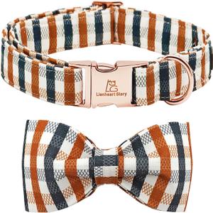 Lionheart glory Plaid Dog Collars Bowtie Dog Collar Heavy Duty Adjustable Fall Dog Collar for Medium Dogs Collar Dog Bow Male Dog Collar (Medium (Pack of 1, Brown Black rid)