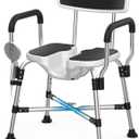 Heavy Duty Shower Chair for Inside Shower U-shape Shower Seat with Arm and Back for Elderly and Disabled Adjustable Height Medical Bathtub Stool Private Clean for Women Seniors Handicap 450lb (Black)