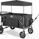 Foldable Wagons for Two Kids & Cargo, with 5-Point Harnesses,Adjustable Push/Pull Handle, Removable Sun Canopy, One-Step Locking Design, Suitable for Family Travel, Two Children Ride, Black