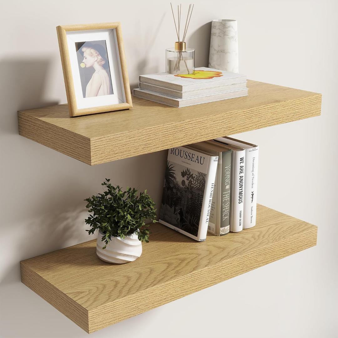 Dreamland Floating Shelves for Wall,8 Inch Deep Floating Shelves,24" W x 8" D Wall Shelves for Bedroom, Living Room, Kitchen, Bathroom,Oak Color,Set of 2