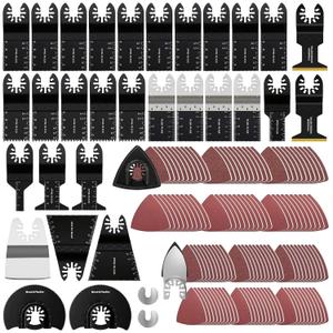 154 Pack Oscillating Saw Blades, Wood Metal Cutting Multitool Bi-Metal Blades Quick Release Tool Blades Kits Fit for Dewalt, Makita, Ryobi, Rockwell with Sanding Paper