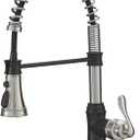 Kitchen Sink Faucet Dual Finish Black/Brushed Nickel with Pull Down Sprayer 3 Spray Modes Single Handle High Arc Commercial Bar Pull Out Faucet for Kitchen Sink Modern Deck Plate Include