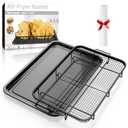Air Fryer Basket for Oven, Extra Large 18.8" x 12.8" Oven Air Fryer Basket and Tray Set with 30 PCS Parchment Papers, DEGOVIN Stainless Steel Oven Pan and Crisper Tray (Black)