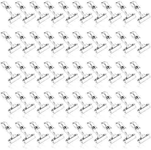 ZOOFOX 50 Pack Plastic Sign Holder Clip, Clear Rotatable Pop Clip-on Holder Stand, Double Retail Clips Holder for Price Tag Label Sign Display