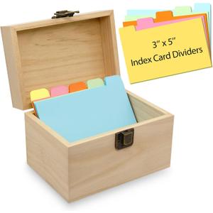 Index Card Holder, Wooden Index Card Box, 3 x 5 Flash Cards Holder with 50 Dividers, Recipe Cards Case for Organizing 3 x 5 inches Business Cards and Study Note Cards