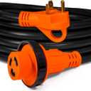 True Mods 15 ft 125V 30 Amp RV Shore Power Extension Cord [NEMA TT-30P L5-30R] [Screw-In Twist Lock] [LED Light] [ETL] 30A 10 AWG 3 Prong Copper Wire Locking Electrical Cable for Travel Trailer Camper
