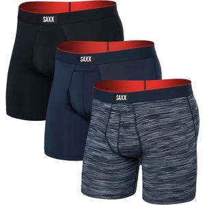 SAXX Underwear Co. Men's Multi-Sport Mesh Boxer Brief Fly 3-Pack (Black, L)
