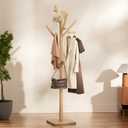 Solid Wood Coat Rack - Freestanding Coat Hat Rack Stand with 14 Hooks, Clothes Rack Heavy Duty Space Saving Entryway Coat Tree Hanger Rack for Coats Jackets Hats Bags, Adjustable Height (Natural)