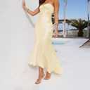 Summer Satin Tube Top Strapless Midi Dress for Women 2025 Formal Ruched Backless Wedding Guest Long Dresses Yellow (Yellow, S)