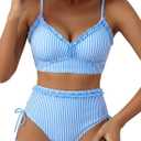 Herseas Women's Splice Ruffle Trim Bikini Sets Tie Side Swimsuits High Waisted Bathing Suits (Blue, XXXL)