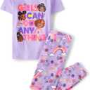 The Children's Place Girls' 100% Cotton Short Sleeve Top and Pants,2 Piece Pajama Set (Purple)