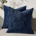Set of 2 Summer Decorative Throw Pillow Cover 18x18, Solid Farmhouse Neutral Cushion Covers with Hidden Zipper, Soft Textured Throw Pillows for Bedroom Living Room Couch, Blue