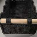 CubesLand Toilet Paper Storage Basket Scalloped Edge Home Decor Basket, Living Room Cozy Decor, Paper Rope Small Baskets for Over Toilet Storage Shelf, End Table, Shelves, with 2 Wooden Handles, Black (M - 14"L x 6.3"W x 3.9"H)
