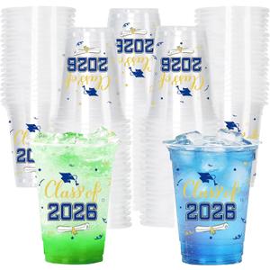 40 Pcs Graduation Cups 2026, 16oz Graduation Plastic Cups, Disposable Congrats Grad Cups, Class of 2026 Grad Party Cups for graduation Party Supplies Tableware Decorations (Blue)