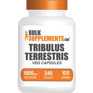 BulkSupplements.com Tribulus Terrestris Capsules - Herbal Supplement, Tribulus Terrestris 1500mg - Gluten Free, 2 Capsules per Serving, 240 Count (Pack of 1)