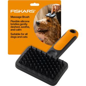 Fiskars Pet, Cat and Dog Brush, Fine Bristles & SoftGrip Handle for Gentle Grooming and Deshedding, Cat and Dog Supplies, Orange/Black