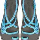 Capana Woven Women's Flat Sandals - Strappy Braided Sandals, Beach Sandals for Women Dressy Summer, Rope Bohemian Sandals, Spring Casual Womens Shoes, Comfy Boho Flats for Teen Girls Commune (12), Turquoise Sky Blue 