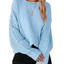 ANRABESS Women's Crewneck Cable Knit Long Sleeve Oversized Cozy Casual Chunky 2024 Fall Pullover Sweater Tops Trendy Outfits Blue Small