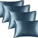 BEDELITE Satin Pillowcase for Hair and Skin, Super Soft Similar to Silk Pillow Cases 4 Pack with Envelope Closure, Cooling Pillowcases for Women Men (20"x30" Queen Size, Bluesteel)