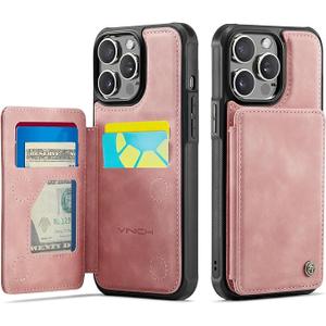Vinich for iPhone 14 Pro Max Wallet Case with Card Holder, RFID Blocking Credit Slots Kickstand Shockproof Phone Cover Fit for iPhone 14 Pro Max 6.7" Rose Pink